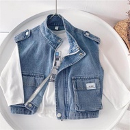 Denim Waistcoat for Boys Loose Fashion Denim Vest Boys Workwear Waistcoat Small and Medium Children