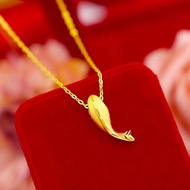 Pure Real 18k Gold Pawnable Saudi Gold Original Fish Pendant Necklace Lucky Choker Necklace for Women Birthday Gifts