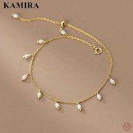 KAMIRA Real 925 Sterling Silver Luxury Bohemian Baroque Pearl Pendant Anklet For Women Anniversary