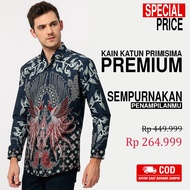 KEMEJA MERAH Men's Long Sleeve BATIK Alonso Premium Slimfit Shirt Dark Red Greybiru 727039 Cap 72 - 