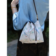 Sparrow Branch Spring Language Drawstring Bag Closing Bucket Bag Cloth Bag New Chinese Style High-En