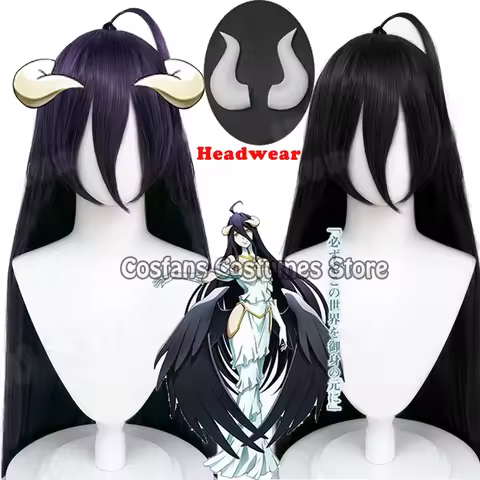 Overlord Albedo Cosplay Wig Deep Purple Black Long Hair Albedo Overlord Cosplay Costume Women White 