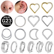 1 PC 8/10mm G23 Titanium Steel Crystal Septum Clicker Droplet Shape Nose Piercing Heart Moon Nose Ri