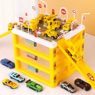 รถของเล่นเด็กโลหะผสมขนาดเล็กที่จอดรถหลายชั้นชุดรถของเล่นรถดับเพลิงวิศวกรรมรถแข่งแทร็คเด็กชาย