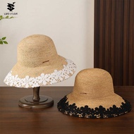 SY Lace Embroidery Crochet Raffia Straw Hat Women Summer Handmade Crochet Big Brim Foldable Straw Ha