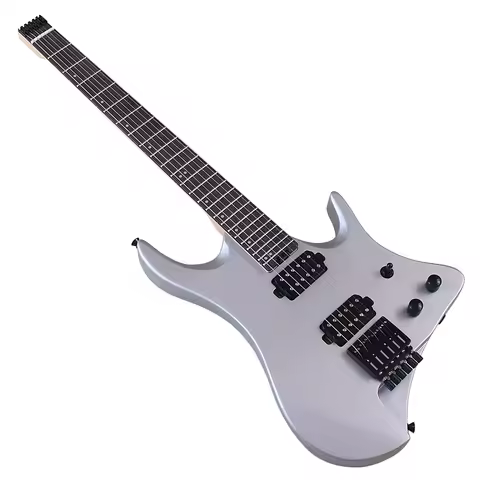 Imported Pickup 6 String Headless Electric Guitar 30 Inch Solid Okoume Body Headless Guitar Silver C