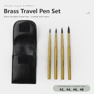 SeamiArt 4pcs/Set Brass Travel Pen Portable Of Divisible Short Hold Watercolor Paint With PU Bag For