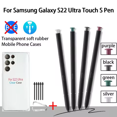 For Samsung Galaxy S22 Ultra Touch Stylus Pen & Pen Tip Nibs & Soft Clear TPU Case For S22 Ultra SM-