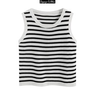 Áo croptop bigsize ba lỗ sọc viền trắng đen thun gân xịn co giãn manh G3