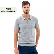 camel active Men Short Sleeve Polo-T in Regular Fit with Zip Placket in Grey Cotton Knitted 280-SS23H1073