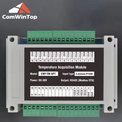 8 Channels PT100/PT1000 Rs485 Modbus Output Temperature Acquisition Module