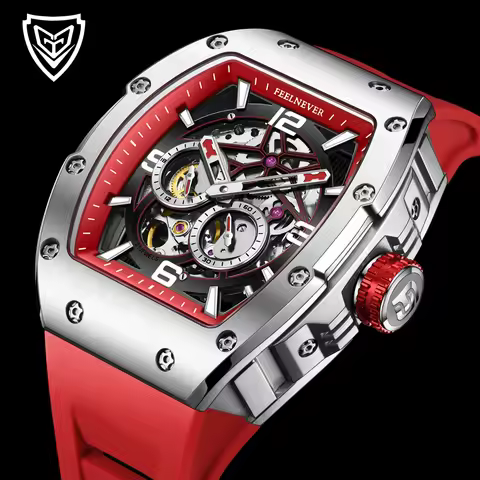 FeelNever Men Watch Brand Tonneau Automatic Mechanical Luminous Original Hollowing Out Movement Sapp