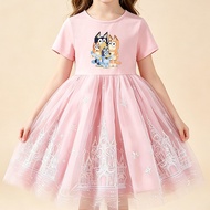 bingo bluey Kids Dress Princess Dress Korean Flower Sleeveless Mesh Party Wear Sweet Kids Clothes