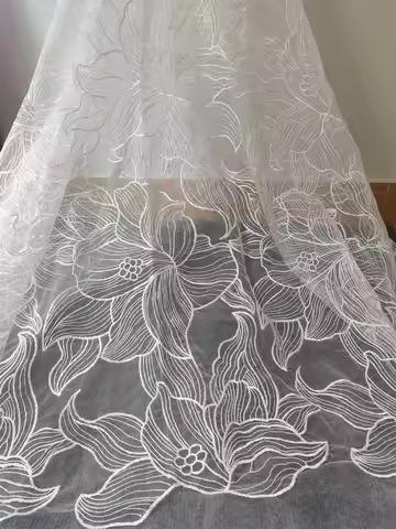 1yard Embroidery Flower Mesh Lace Fabric Bridal Wedding Dress Fabric sell by the yard