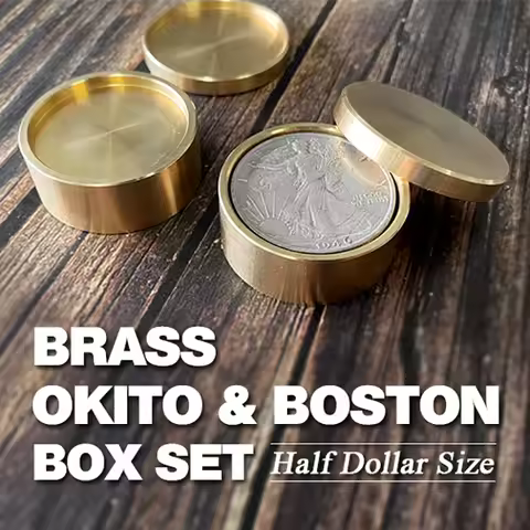 Brass Okito & Boston Box Set Magic Trick Half Dollar Size Coin Appear Vanish Magia Close Up Illusion