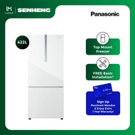 [Free Basic Installation] Panasonic 422L 2-Door Bottom Freezer Fridge / Refrigerator White Glass Doo