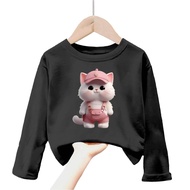 atasan kaos anak perempuan gambar kucing gemoy lengan panjang Tshirt kids cute cat  1-12tahun k.085