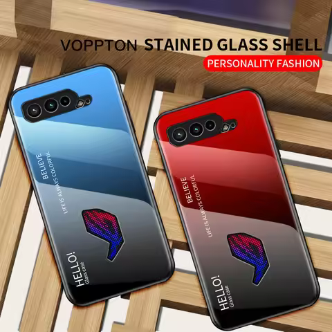 For Asus Rog Phone 5 ZS673KS Case Silicone TPU Bumper Gradient Glass Case Back Shockproof Glass Cove