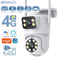 EVKVO 4K 8MP Dual Lens 4G SIM Card PTZ WiFi Alexa Camera Dual Screen Ai Human Auto Tracking Full Col