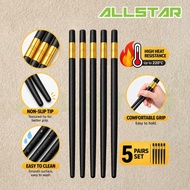27cm 5 Pairs Black Chopsticks 220°C Heat Resistant Non-Slip Tips Reusable Dining Chopsticks Kitchen 