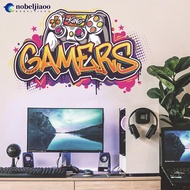 NOBELJIAOO Larger 3D Broken Wall Hole Game Poster Gamer Gamepad Vinyl Mural Stickers Kids Bedroom Ga