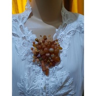 Handmade agate stone brooch mix crystal stone BIG ORANGE