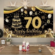 70th Birthday Party Banner – Black Gold Celebration Decor  Sepanduk Majlis Hari Jadi ke-70 – Hiasan 