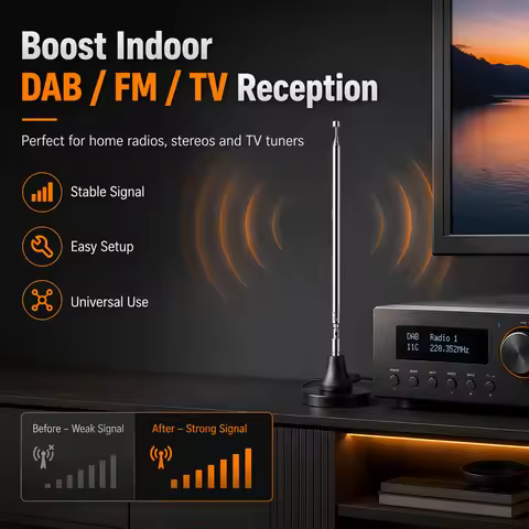 Universal DAB FM TV Aerial Antenna for Radio Receiver Stereo Tuner Indoor Reception Booster 3.5mm PA