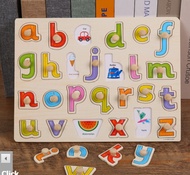 Todds & Kids Toys ของเล่นไม้เสริมพัฒนาการ ของเล่นไม้ จิ๊กซอว์หมุดไม้ชุด a-z พิมพ์เล็ก