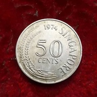 uang koin kuno 50 cent singapore 1974