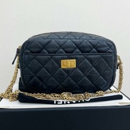 香奈兒/Chanel 2.55 牛皮 黑金相機包鏈條包