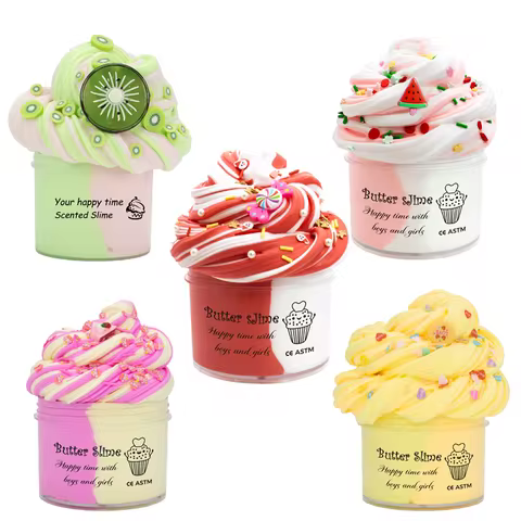 Fluffy Two-Tone 2.37oz Butter Slime Super Soft Clay Stretchy Non-sticky Party Favors Slime Charms To