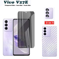 3-in-1 Tempered Glass Vivo V27E V29E Y36 Y27 Y17S Tempered Glass Screen Protector Tempered Glass Vivo V27E Full Cover Screen Protector Privacy Tempered Glass + Lens Film + Back Fil