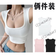 Two-Piece Set/Hot Girl Simple American Sexy Square Neck Wide Shoulder Sleeveless Small Vest Slim-Fit