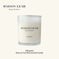 Maison Leah Red Roses 100g Scented Candle Hand-poured USA Soy Scented Candle (Glass Jar with Cotton Wick Lilin)