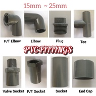 PVC PIPE FITTING / PVC CONNECTOR SOCKET ELBOW TEE P/T SOCKET VALVE SOCKET P/T ELBOW END CAP PLUG (15