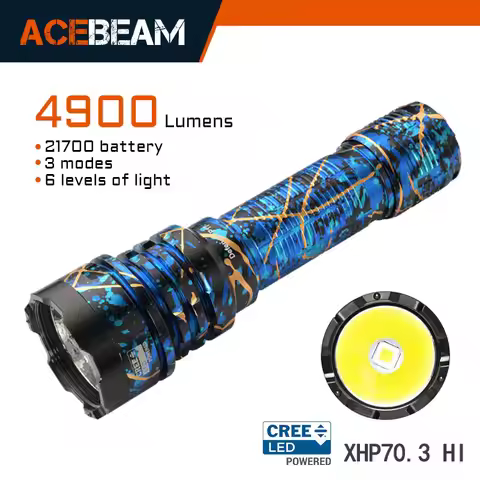 ACEBEAM P17 HI Tactical Flashlight Cree LED Dual Tail Switch 4900lm 445m Long Range Throw Instant Ac