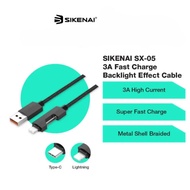 ATLAS SIKENAI SX-05 Breathing Light 3A Kabel Jalinan Cangkang Logam Pengecas Arus Tinggi (1m)