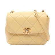 【二手】香奈兒 CHANEL Matelassé Mini AS3042 淺黃色皮革絎縫小號翻蓋鏈條單肩包 女士二手 B