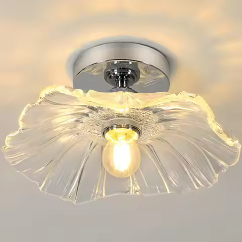 Semi Flush Mount Ceiling Light, Modern Flower Ceiling Light Fixture with Vintage Glass Shade, Hallwa