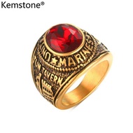 Kemstone แหวนผู้ชายเหล็กสแตนเลสสำหรับกองกำลังทหารเรือคริสตัลเพทายสีแดง