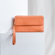 HAPPY PURSE - MINIMAL WOMEN LONG WALLET MADE OF SOFT COW LEATHER-ORANGE/PINK