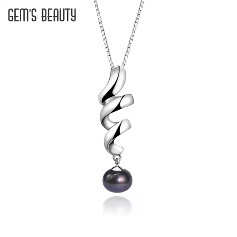 GEM'S BEAUTY Fashion Design Style Black Pearl 925 Sterling Silver Necklace Best Birthday Gift Perfec