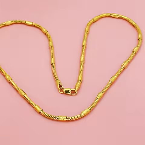 3mm Snake Bone Bamboo Necklace Women's 24K Gold AU999 - Auspicious golden symbol, ideal gift choice 