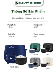 Nồi Cơm Điện Mini giá rẻ 1.2L SMARTCHOICE SCG-RC3001 Lòng Nồi Ceramic Siêu Bền An Toàn Sức Khỏe Nấu
