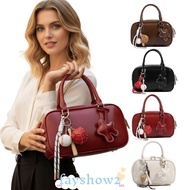 FAYSHOWS Handheld Boston Bag, PU Leather Retro Mellard Beta Toast Bowling Bag,  Large Capacity Bosto