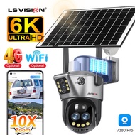 LS VISION 6K Solar Camera 12MP V380 Pro 4G/WIFI 10X ZOOM Sim Dual screens Outdoor WiFi Solar Battery