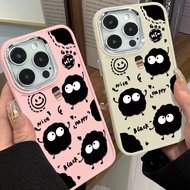 Cute Smile Coal Ball Phone Case Compatible for IPhone 11 12 13 Pro 14 15 7 8 Plus SE 2020 XR X XS Max TPU Soft Casing Lens Protector Shockproof Large Hole Frame