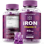 Iron Supplement for Women & Men with Vitamin C, Iron Gummies for Adults 40mg Iron and 100mg Vitamin 