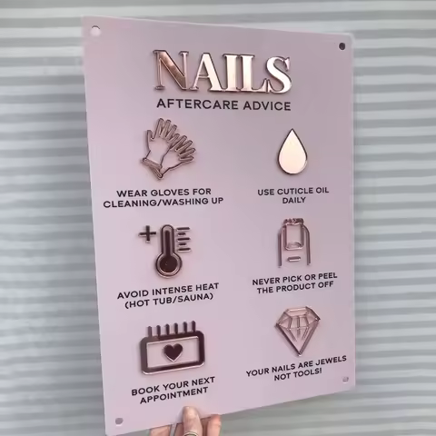 Nail Aftercare Advice Acrylic A3 3D Perspex Wall Sign Beauty Salon Acrylic Business Signage Salon De